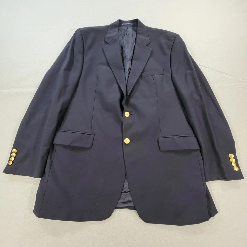 Vintage 90s Polo University Ralph Lauren Blazer Wool Navy Gold Button Men's 44L
